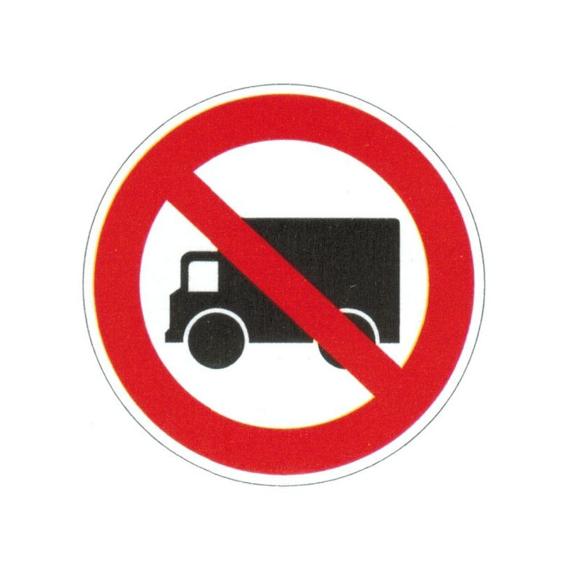 Autocollant ou panneau rigide interdiction aux véhicules lourds.