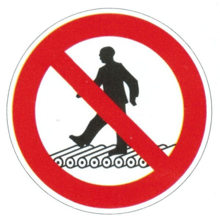 Autocollant ou panneau rigide interdiction de marcher sur les voies roulante.