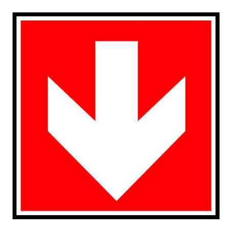 Autocollant ou panneau rigide indiquant de suivre la direction vers le bas