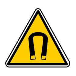Autocollant ou panneau rigide indiquant un danger, champs magnétique.