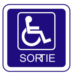 Panneau ou autocollant information indiquant une sortie pour les handicapés