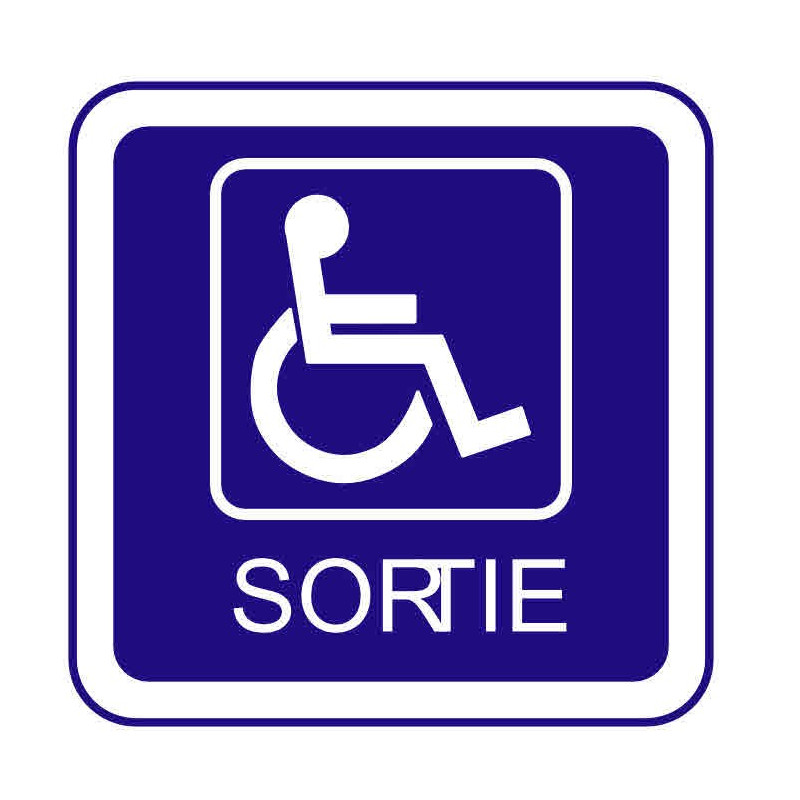 Autocollant ou panneau rigide d’information indiquant une sortie pour les handicapés