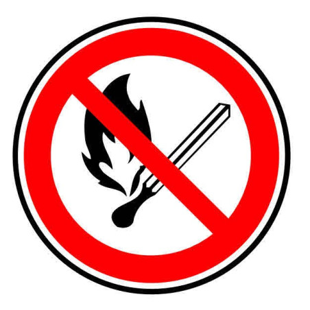 Autocollant ou panneau rigide interdiction aux flammes nues.